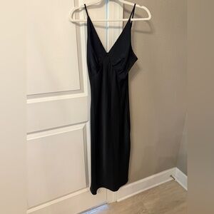Chic Black V-Neck Satin Maxi Dress